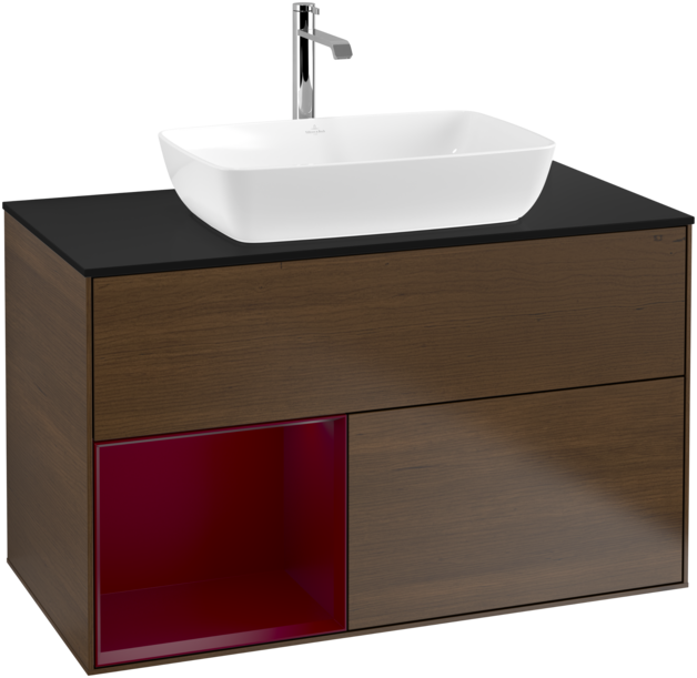 Тумба под раковину Villeroy & Boch Finion 100х50,1 см с подсветкой МДФ шпон грецкого ореха/стекло черное матовое F772HBGN