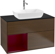 Тумба под раковину Villeroy & Boch Finion 100х50,1 см с подсветкой МДФ шпон грецкого ореха/стекло черное матовое F772HBGN