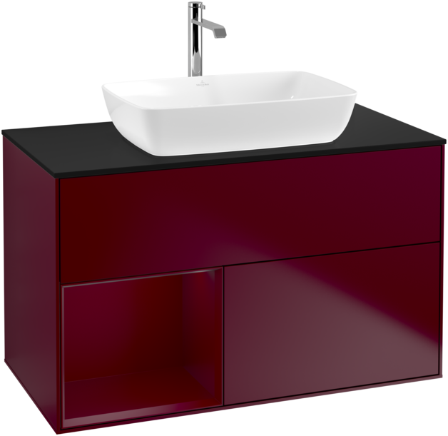 Тумба под раковину Villeroy & Boch Finion 100х50,1 см с подсветкой МДФ пион матовый лак/стекло черное матовое F772HBHB