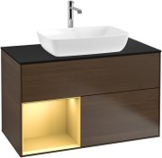 Тумба під раковину Villeroy & Boch Finion 100х50,1 см із підсвічуванням МДФ шпон волоського горіха/скло чорне матове F772HFGN