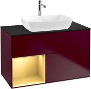 Тумба під раковину Villeroy & Boch Finion 100х50,1 см з підсвічуванням МДФ півонія матовий лак/скло чорне матове F772HFHB