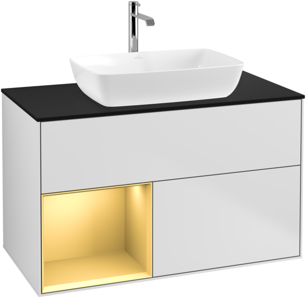 Тумба під раковину Villeroy & Boch Finion 100х50,1 см із підсвічуванням МДФ білий матовий лак/скло чорне матове F772HFMT