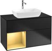 Тумба під раковину Villeroy & Boch Finion 100х50,1 см із підсвічуванням МДФ чорний матовий лак/скло чорне матове F772HFPD