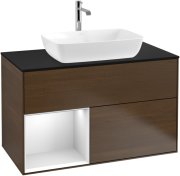 Тумба під раковину Villeroy & Boch Finion 100х50,1 см із підсвічуванням МДФ шпон волоського горіха/скло чорне матове F772MTGN