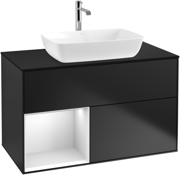 Тумба під раковину Villeroy & Boch Finion 100х50,1 см із підсвічуванням МДФ чорний матовий лак/скло чорне матове F772MTPD