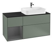 Тумба під раковину Villeroy & Boch Finion 120х50,1 см із підсвічуванням МДФ оливковий матовий лак/скло чорне матове F392GKGM