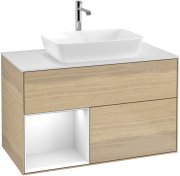 Тумба под раковину Villeroy & Boch Finion 100х50,1 см с подсветкой МДФ шпон дуба/стекло белое матовое F771GFPC