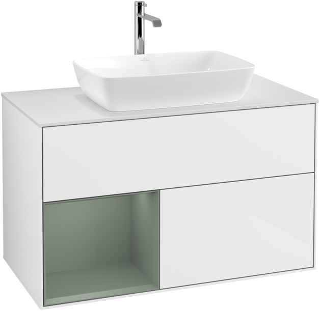 Тумба під раковину Villeroy & Boch Finion 100х50,1 см з підсвіткою МДФ білий глянцевий лак/скло біле матове F771GMGF