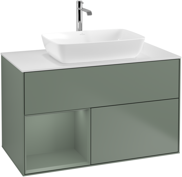 Тумба під раковину Villeroy & Boch Finion 100х50,1 см із підсвічуванням МДФ оливковий матовий лак/скло біле матове F771GMGM