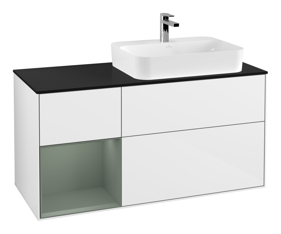 Тумба под раковину Villeroy & Boch Finion 120х50,1 см с подсветкой МДФ глянцевый белый лак/стекло черное матовое F392GMGF