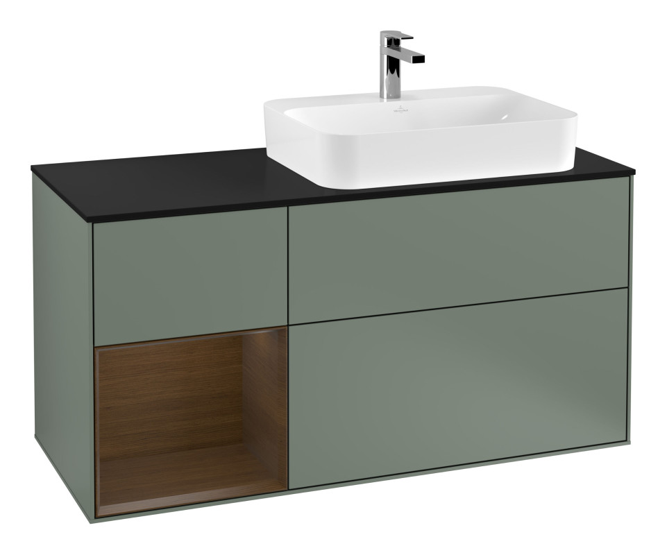 Тумба под раковину Villeroy & Boch Finion 120х50,1 см с подсветкой МДФ оливковый матовый лак/стекло черное матовое F392GNGM