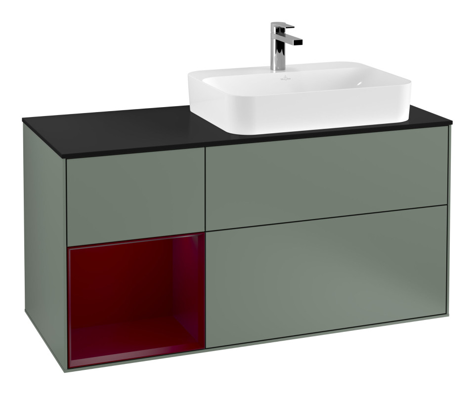 Тумба под раковину Villeroy & Boch Finion 120х50,1 см с подсветкой МДФ оливковый матовый лак/стекло черное матовое F392HBGM