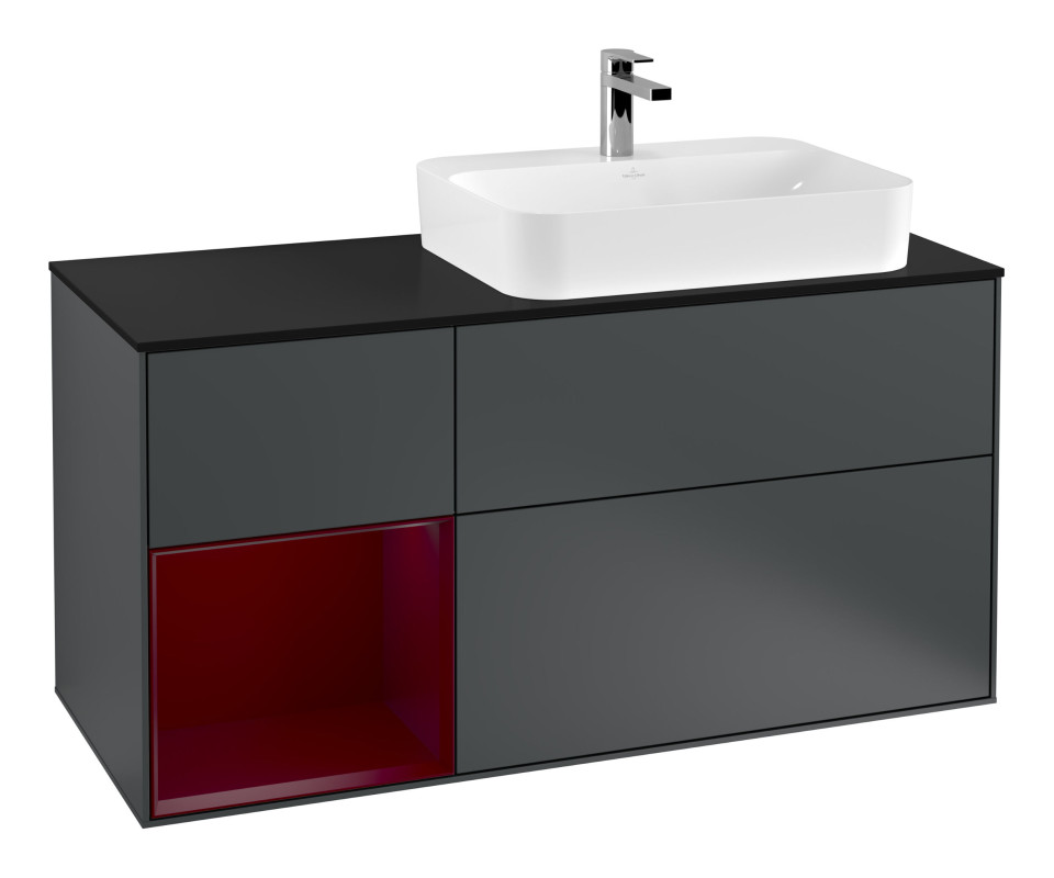 Тумба под раковину Villeroy & Boch Finion 120х50,1 см с подсветкой МДФ темно-синий матовый лак/стекло черное матовое F392HBHG