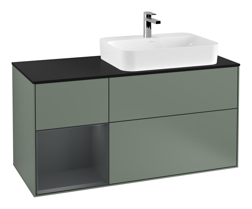 Тумба под раковину Villeroy & Boch Finion 120х50,1 см с подсветкой МДФ оливковый матовый лак/стекло черное матовое F392HGGM
