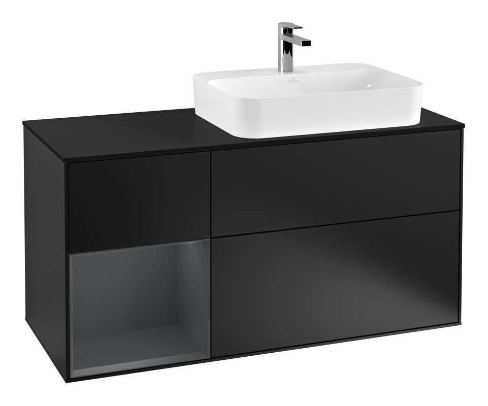 Тумба под раковину Villeroy & Boch Finion 120х50,1 см с подсветкой МДФ черный матовый лак/стекло черное матовое F392HGPD