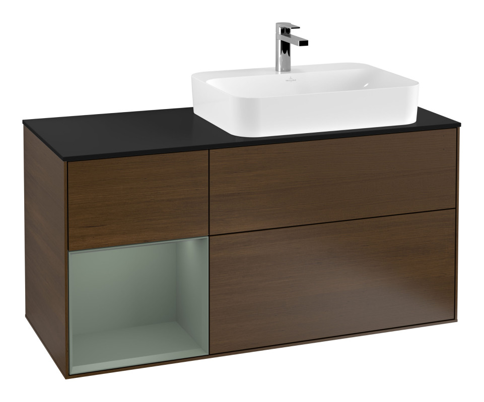 Тумба под раковину Villeroy & Boch Finion 120х50,1 см с подсветкой МДФ шпон грецкого ореха/стекло черное матовое F392GMGN