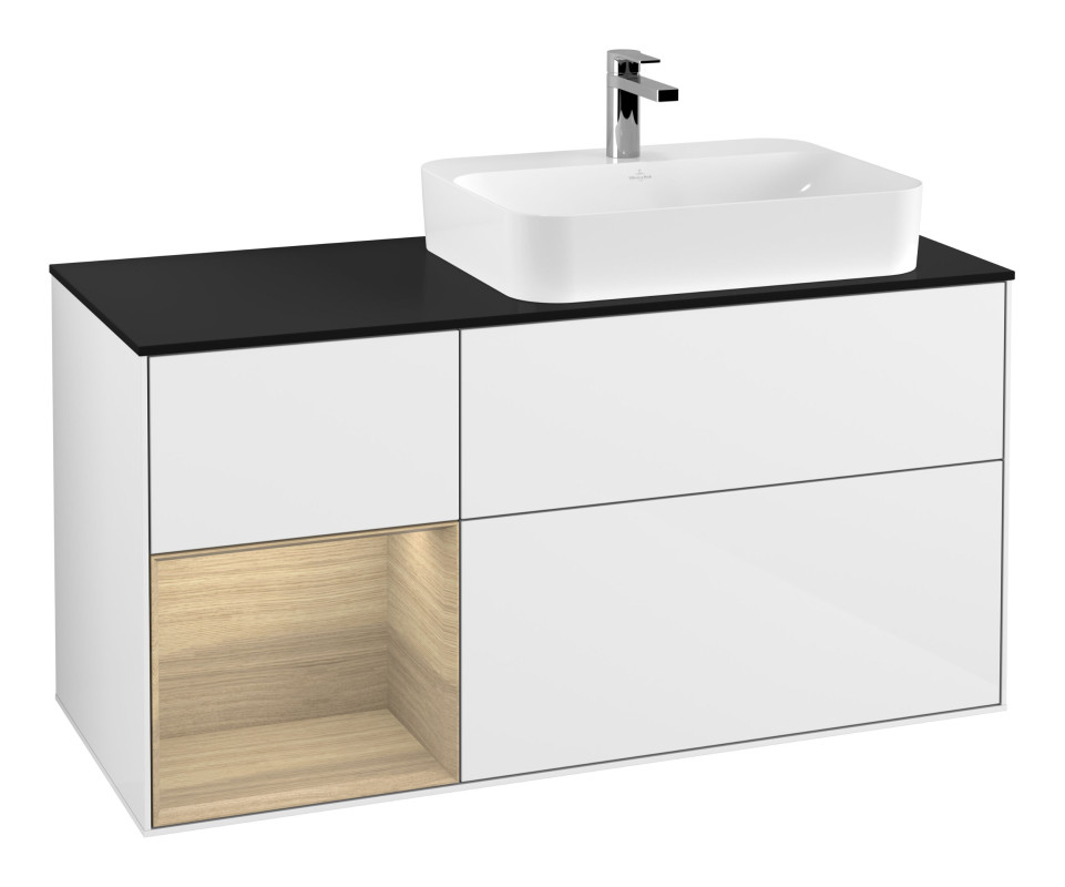 Тумба под раковину Villeroy & Boch Finion 120х50,1 см с подсветкой МДФ глянцевый белый лак/стекло черное матовое F392PCGF