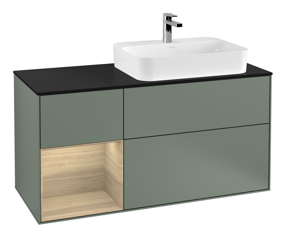 Тумба під раковину Villeroy & Boch Finion 120х50,1 см із підсвічуванням МДФ оливковий матовий лак/скло чорне матове F392PCGM