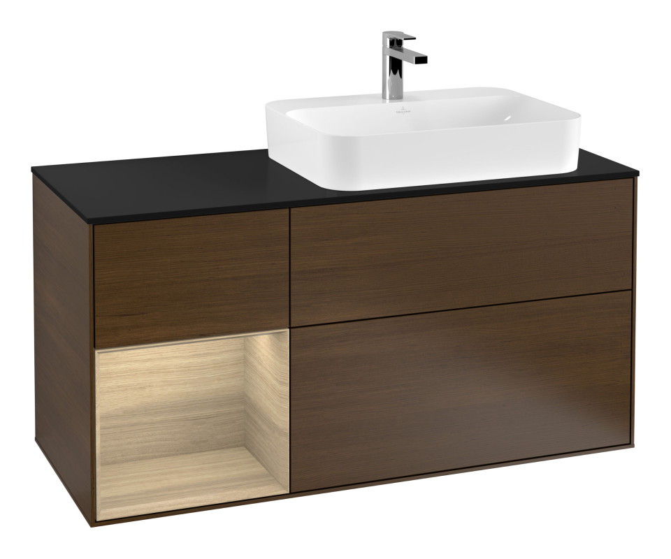 Тумба под раковину Villeroy & Boch Finion 120х50,1 см с подсветкой МДФ шпон грецкого ореха/стекло черное матовое F392PCGN