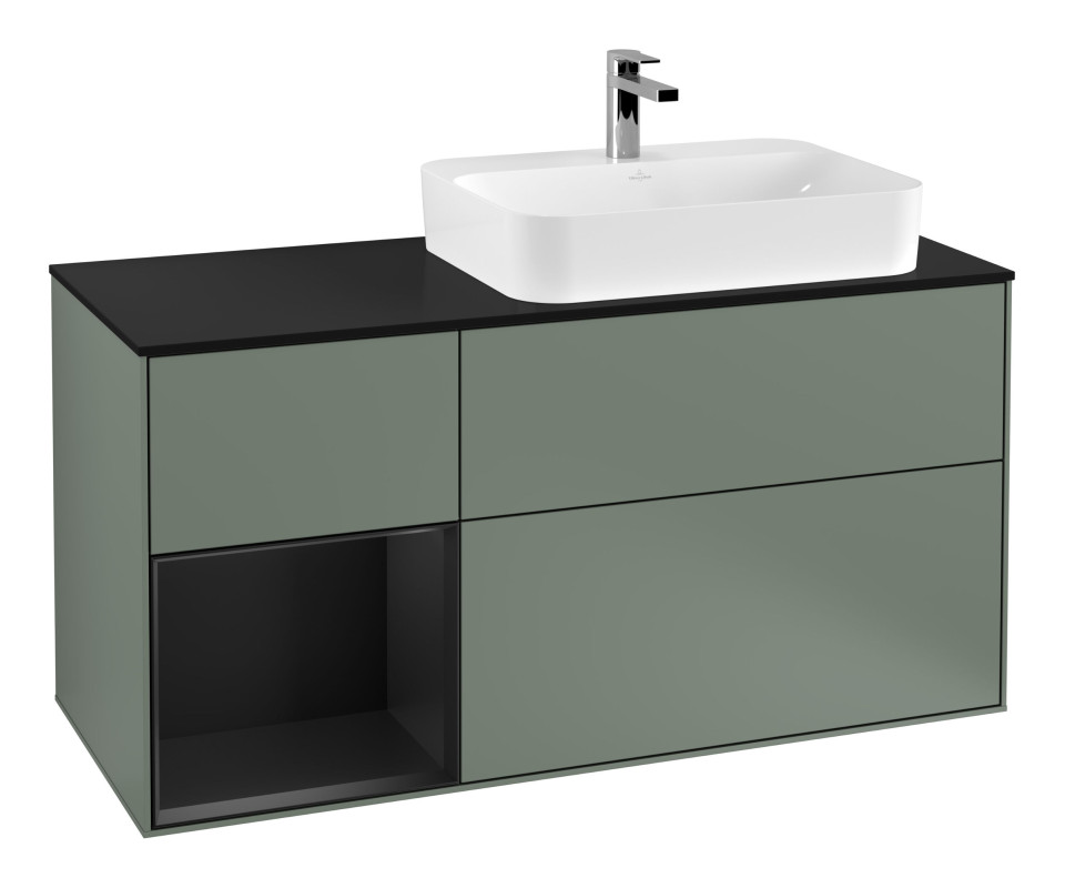 Тумба под раковину Villeroy & Boch Finion 120х50,1 см с подсветкой МДФ оливковый матовый лак/стекло черное матовое F392PDGM
