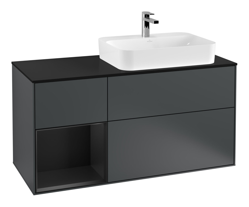 Тумба под раковину Villeroy & Boch Finion 120х50,1 см с подсветкой МДФ темно-синий матовый лак/стекло черное матовое F392PDHG