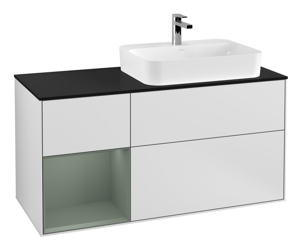 Тумба под раковину Villeroy & Boch Finion 120х50,1 см с подсветкой МДФ белый матовый лак/стекло черное матовое F392GMMT