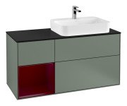 Тумба под раковину Villeroy & Boch Finion 120х50,1 см с подсветкой МДФ оливковый матовый лак/стекло черное матовое F392HBGM