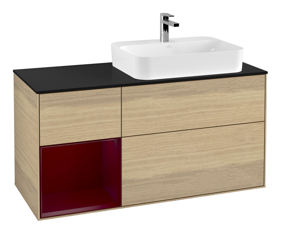 Тумба під раковину Villeroy & Boch Finion 120х50,1 см із підсвічуванням МДФ шпон дуба/скло чорне матове F392HBPC