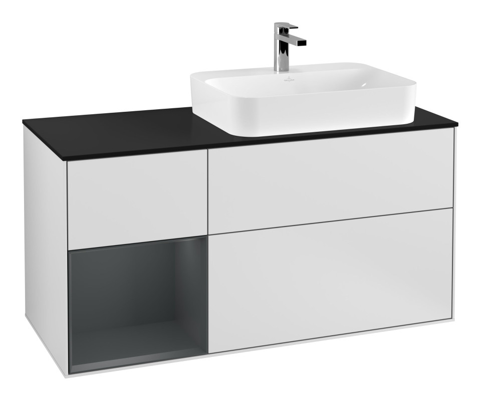 Тумба под раковину Villeroy & Boch Finion 120х50,1 см с подсветкой МДФ белый матовый лак/стекло черное матовое F392HGMT