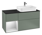 Тумба під раковину Villeroy & Boch Finion 120х50,1 см із підсвічуванням МДФ оливковий матовий лак/скло чорне матове F392MTGM