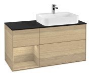 Тумба під раковину Villeroy & Boch Finion 120х50,1 см із підсвічуванням МДФ шпон дуба/скло чорне матове F392PCPC