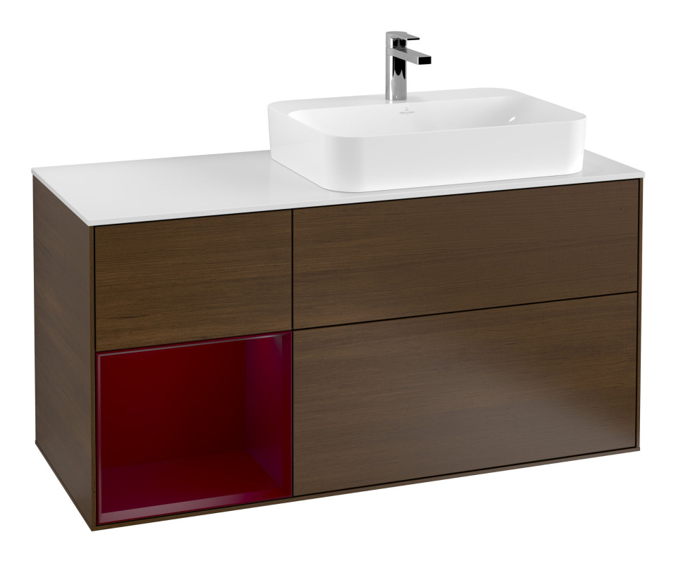 Тумба под раковину Villeroy & Boch Finion 120х50,1 см с подсветкой МДФ шпон грецкого ореха/стекло белое матовое G391HBGN