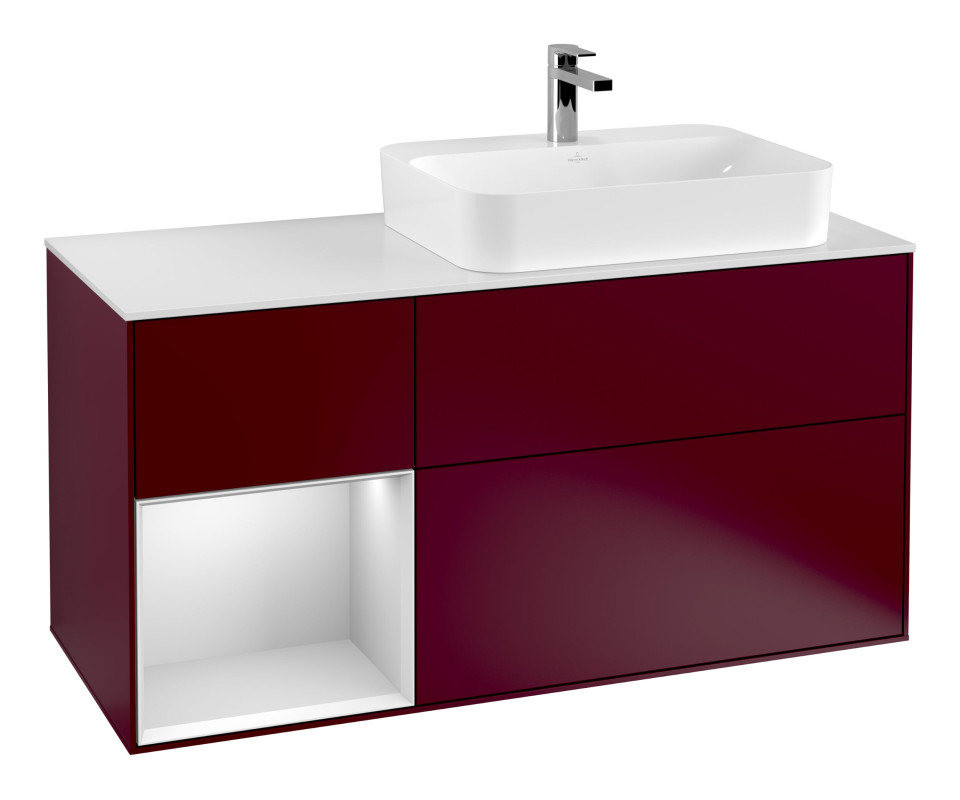 Тумба під раковину Villeroy & Boch Finion 120х50,1 см із підсвічуванням МДФ півонія матовий лак/скло біле матове G391MTHB