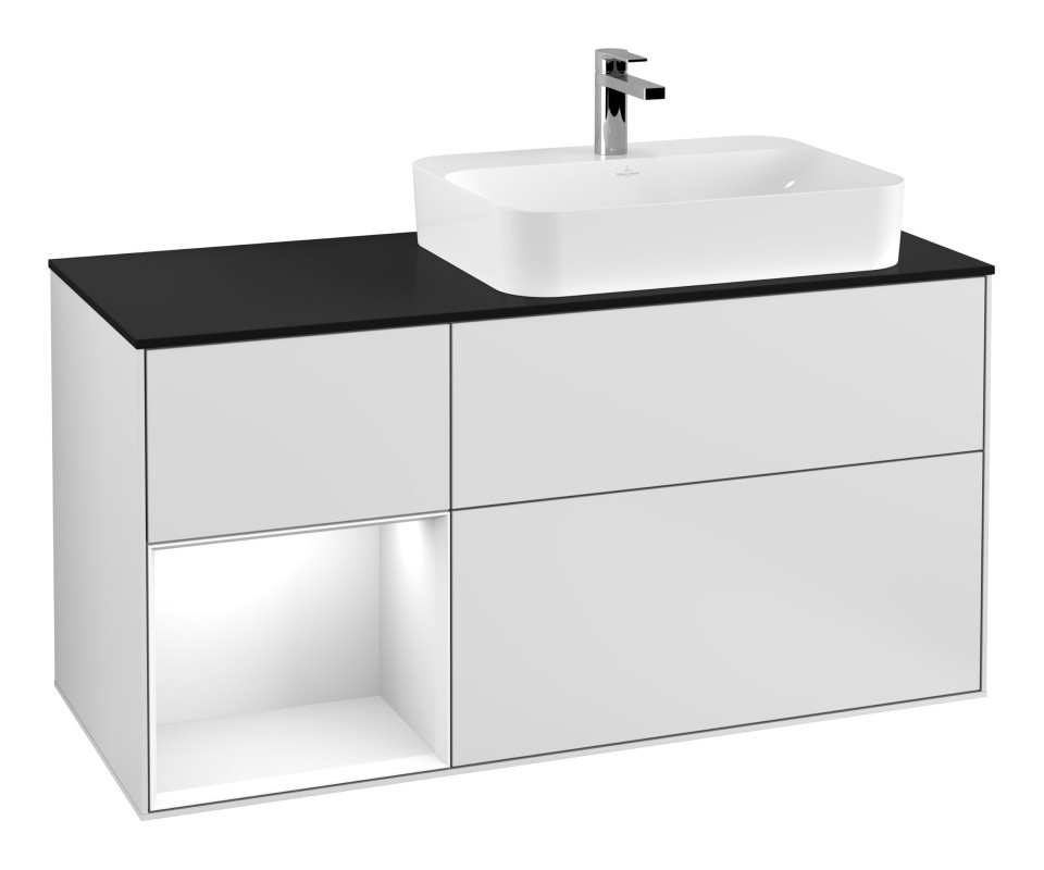 Тумба под раковину Villeroy & Boch Finion 120х50,1 см с подсветкой МДФ белый матовый лак/стекло черное матовое G392GFMT