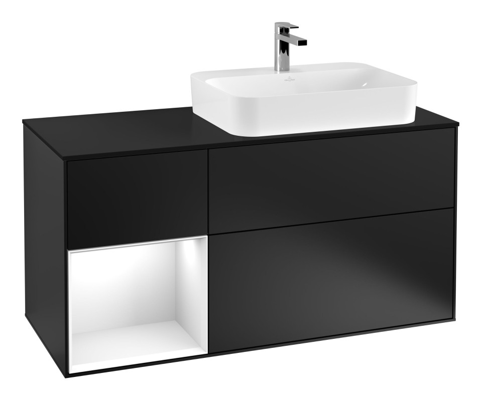 Тумба под раковину Villeroy & Boch Finion 120х50,1 см с подсветкой МДФ черный матовый лак/стекло черное матовое G392GFPD