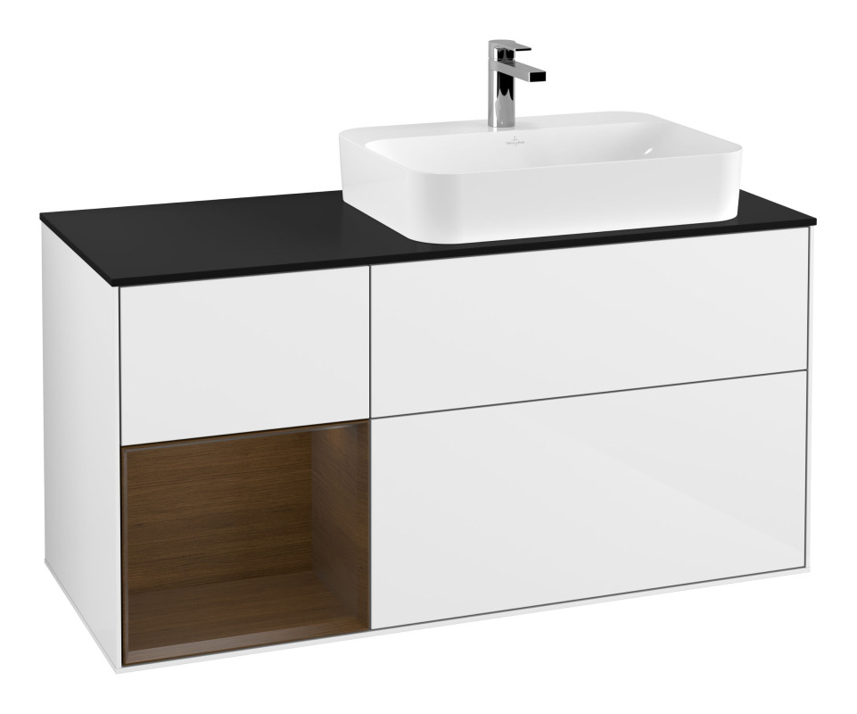 Тумба под раковину Villeroy & Boch Finion 120х50,1 см с подсветкой МДФ глянцевый белый лак/стекло черное матовое G392GNGF