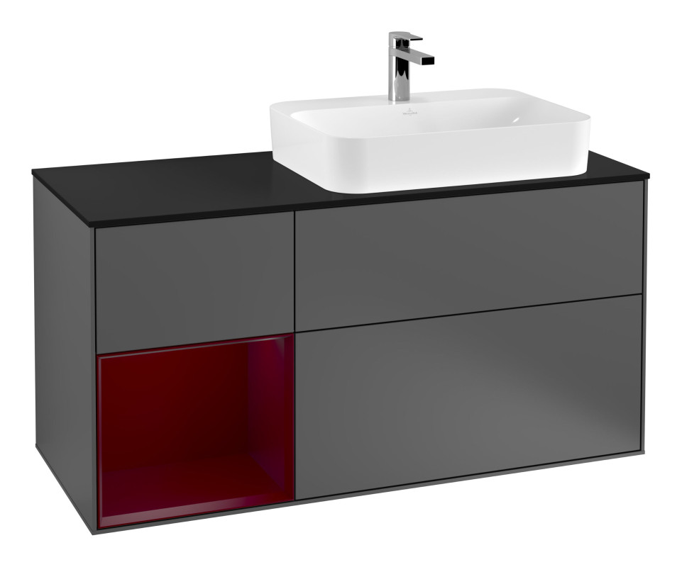 Тумба под раковину Villeroy & Boch Finion 120х50,1 см с подсветкой МДФ антрацит матовый лак/стекло черное матовое G392HBGK