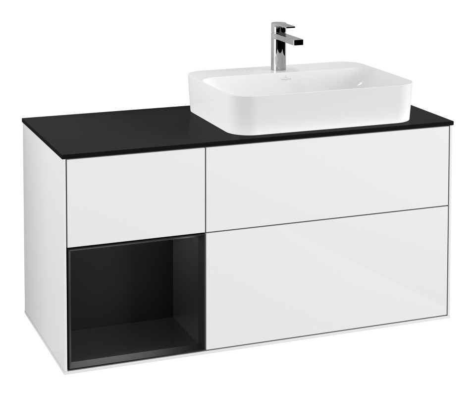 Тумба под раковину Villeroy & Boch Finion 120х50,1 см с подсветкой МДФ глянцевый белый лак/стекло черное матовое G392PDGF