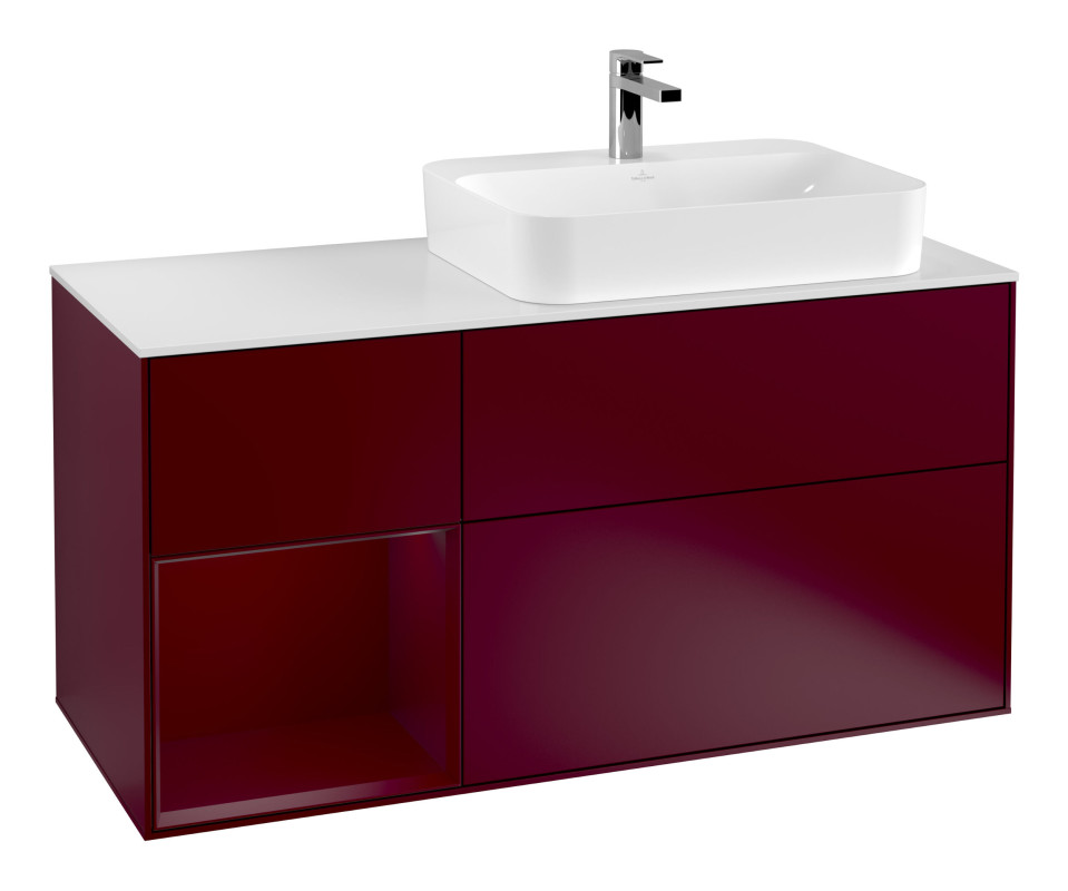 Тумба под раковину Villeroy & Boch Finion 120х50,1 см с подсветкой МДФ пион матовый лак/стекло белое матовое G391HBHB