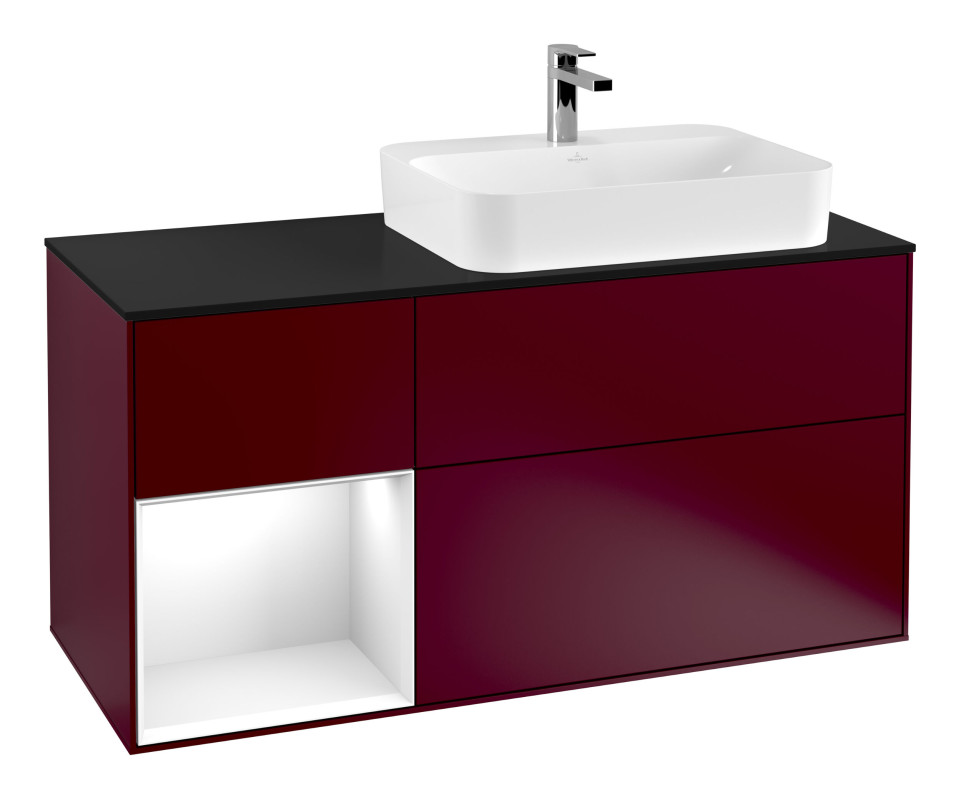 Тумба під раковину Villeroy & Boch Finion 120х50,1 см із підсвічуванням МДФ півонія матовий лак/скло чорне матове G392GFHB