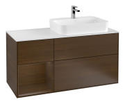Тумба под раковину Villeroy & Boch Finion 120х50,1 см с подсветкой МДФ шпон грецкого ореха/стекло белое матовое G391GNGN