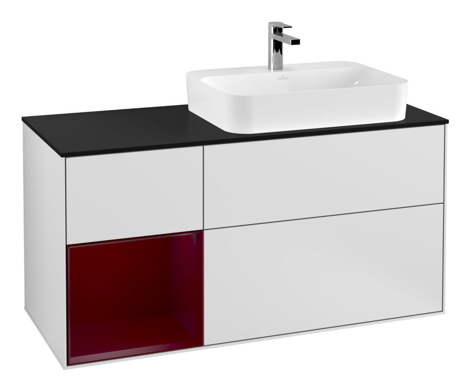 Тумба под раковину Villeroy & Boch Finion 120х50,1 см с подсветкой МДФ белый матовый лак/стекло черное матовое G392HBMT