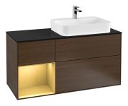 Тумба під раковину Villeroy & Boch Finion 120х50,1 см із підсвічуванням МДФ шпон волоського горіха/скло чорне матове G392HFGN