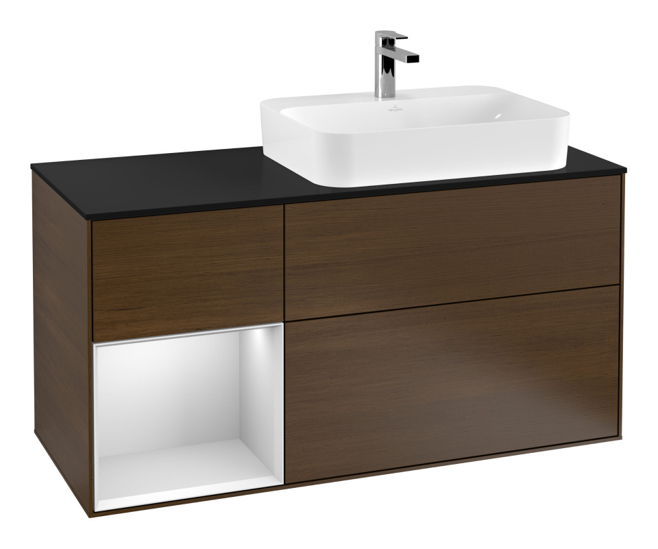 Тумба под раковину Villeroy & Boch Finion 120х50,1 см с подсветкой МДФ шпон грецкого ореха/стекло черное матовое G392MTGN