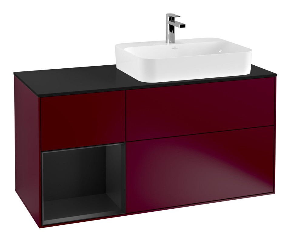 Тумба под раковину Villeroy & Boch Finion 120х50,1 см с подсветкой МДФ пион матовый лак/стекло черное матовое G392PDHB