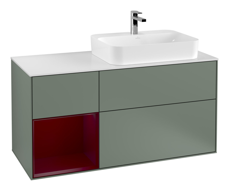 Тумба под раковину Villeroy & Boch Finion 120х50,1 см с подсветкой МДФ оливковый матовый лак/стекло белое матовое G391HBGM