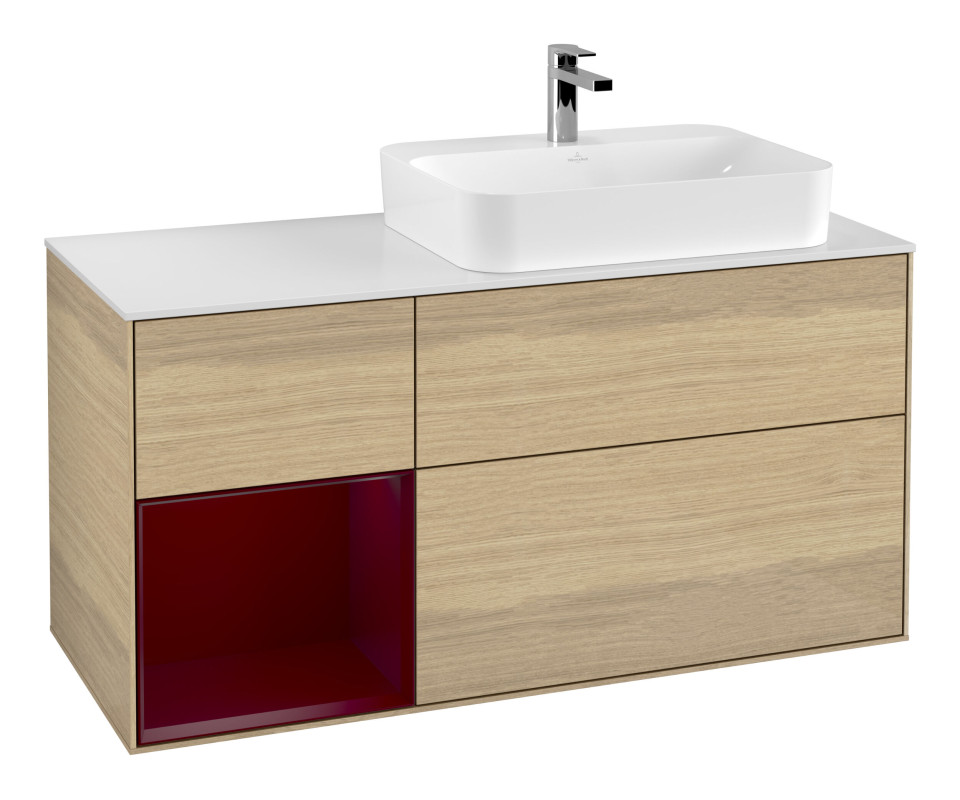 Тумба под раковину Villeroy & Boch Finion 120х50,1 см с подсветкой МДФ шпон дуба/стекло белое матовое G391HBPC