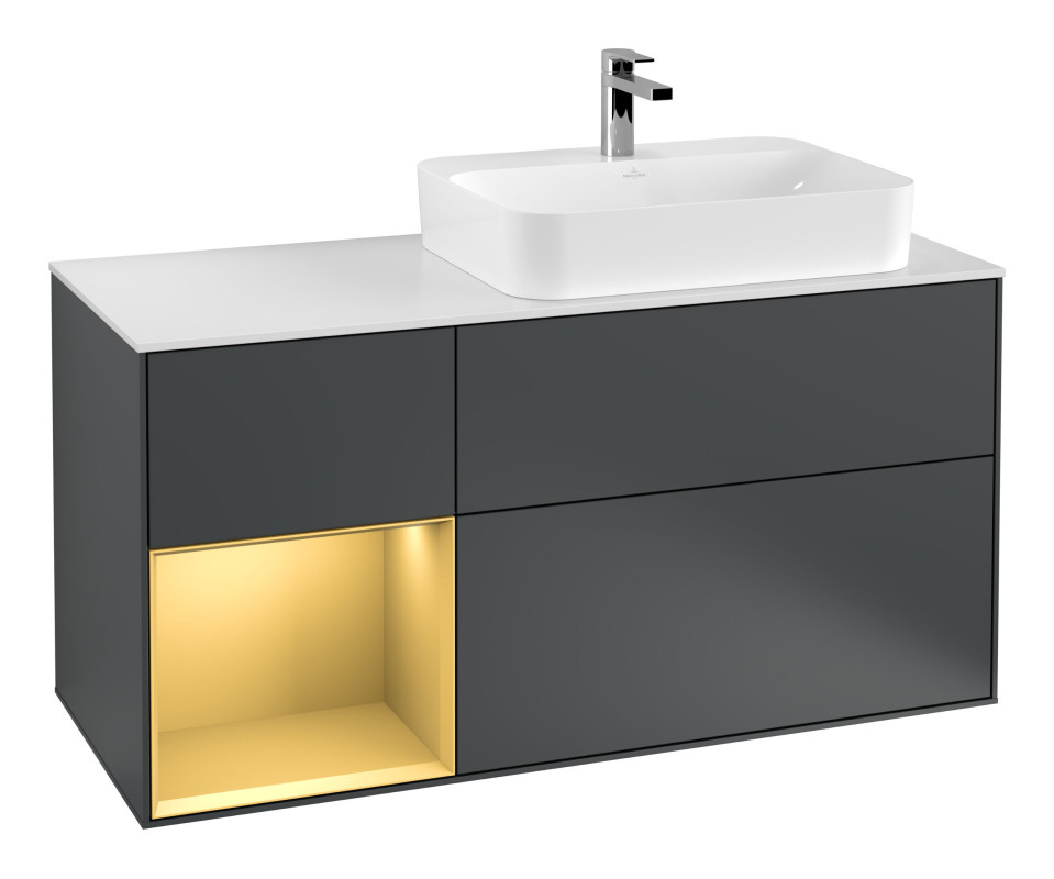 Тумба под раковину Villeroy & Boch Finion 120х50,1 см с подсветкой МДФ темно-синий матовый лак/стекло белое матовое G391HFHG