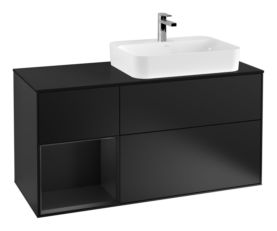 Тумба под раковину Villeroy & Boch Finion 120х50,1 см с подсветкой МДФ черный матовый лак/стекло черное матовое G392PDPD