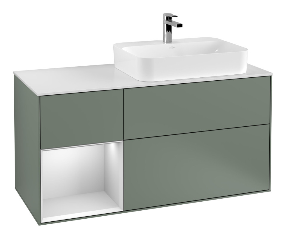 Тумба под раковину Villeroy & Boch Finion 120х50,1 см с подсветкой МДФ оливковый матовый лак/стекло белое матовое G391MTGM